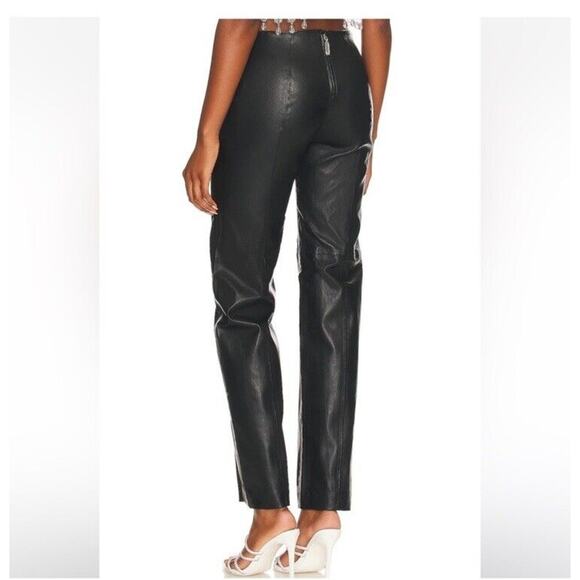 New Camila Coelho Cora Leather Straight Leg Pants with Slit Hem Black Sz M - Picture 3 of 10